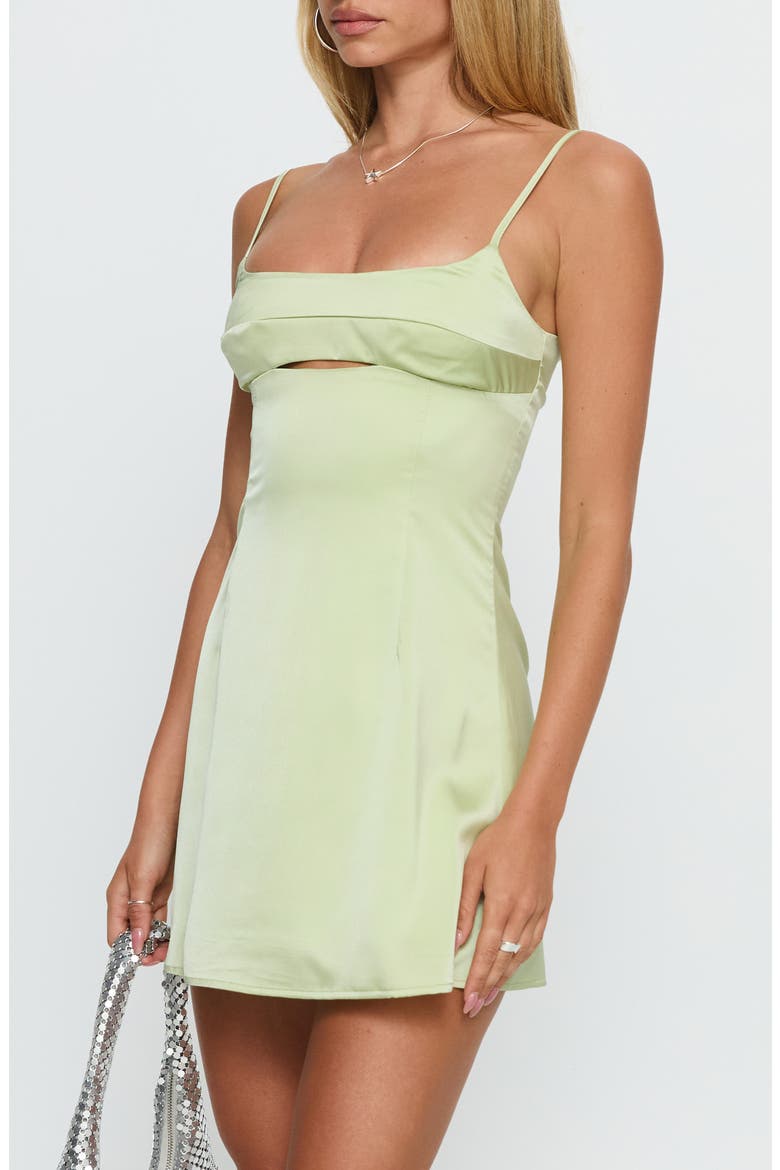 Powell Cutout Satin Minidress, Alternate, color, SAGE GREEN