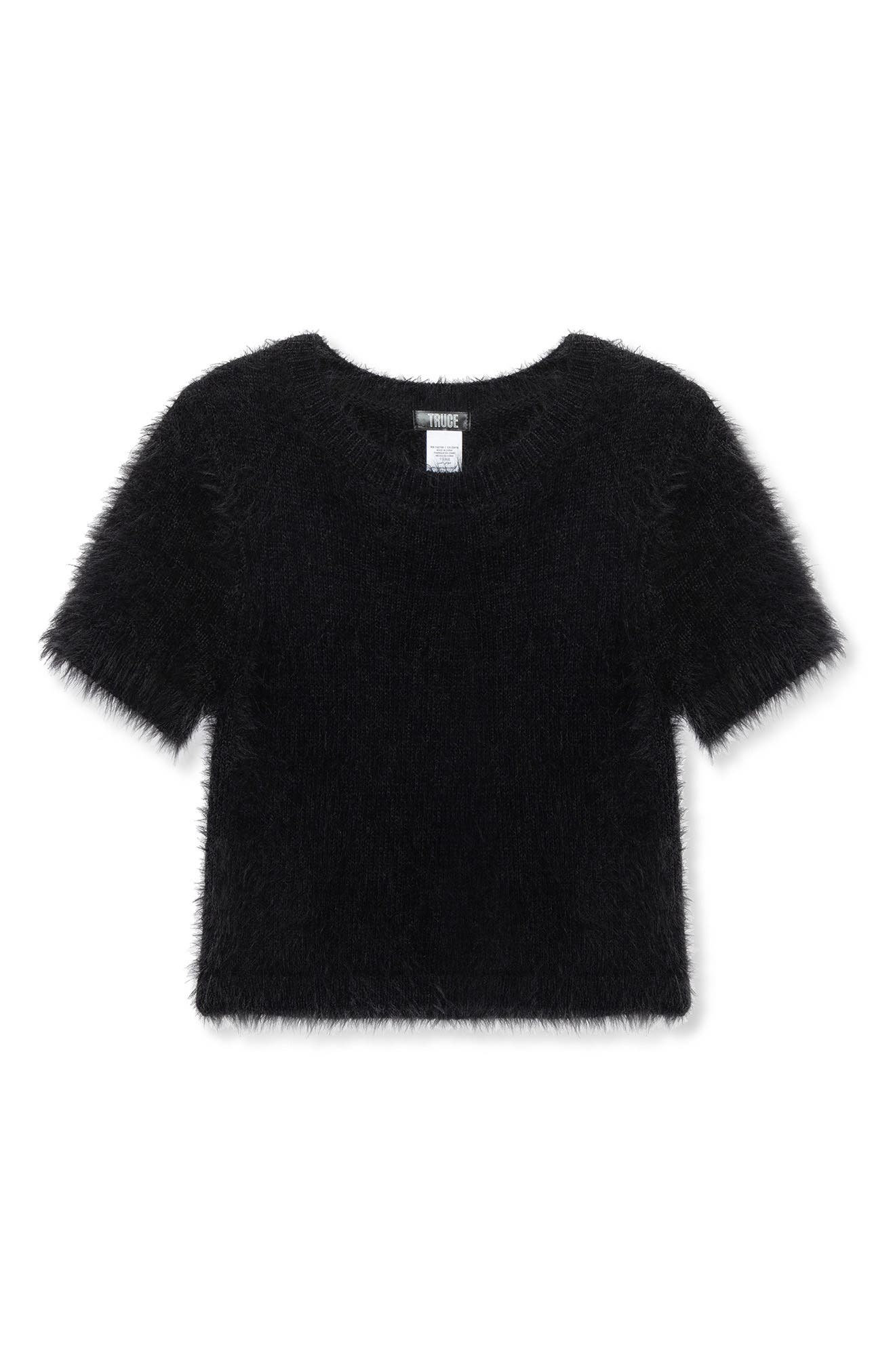 Truce Kids' Fuzzy Short Sleeve Sweater in Black 