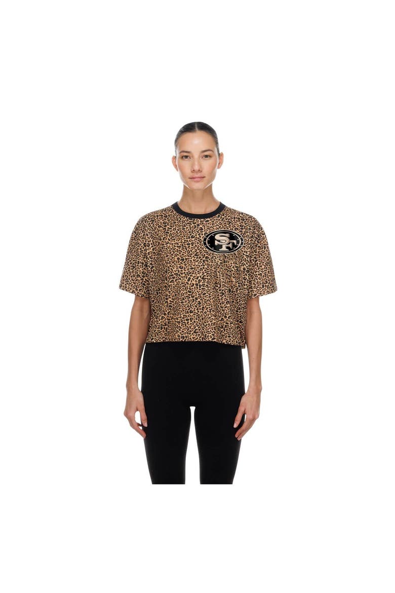 Women's New Era  Brown San Francisco 49ers Mom & Me Leopard Boxy Cropped T-Shirt, Main, color, Brown