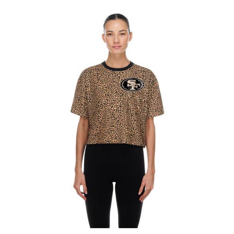 Women's New Era  Brown San Francisco 49ers Mom & Me Leopard Boxy Cropped T-Shirt