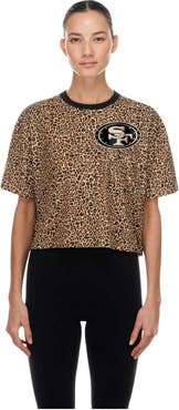 New Era Women's New Era Brown San Francisco 49ers Mom & Me Leopard Boxy Cropped T-Shirt