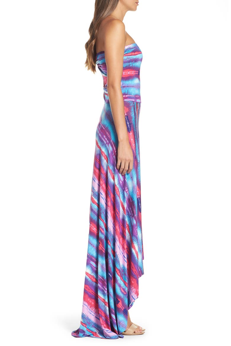 Strapless Neon Print Maxi Dress (Nordstrom Exclusive), Alternate, color, BLUE MULTI