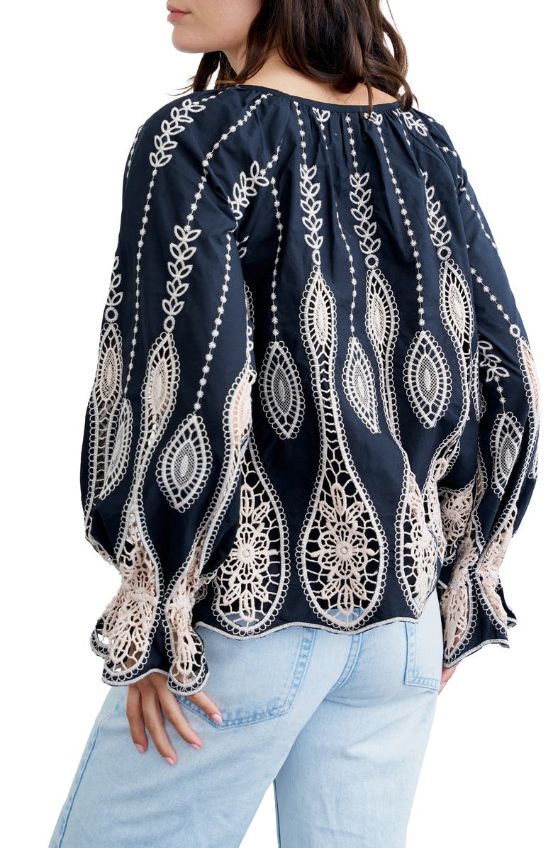 CIEBON Belia Embroidered Top, Alternate, color, Black/Cream