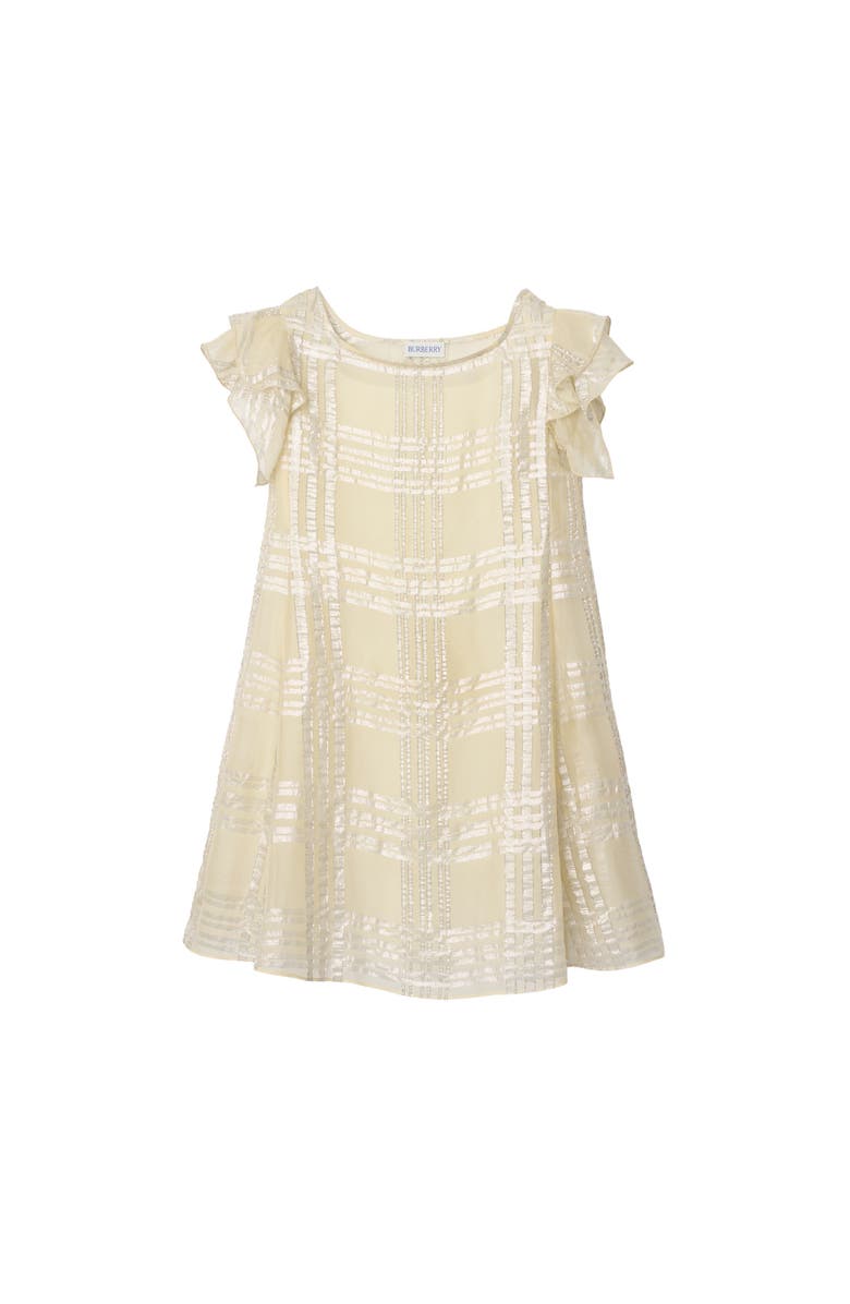 Burberry Metallic Check Silk Dress, Main, color, Sand Beige