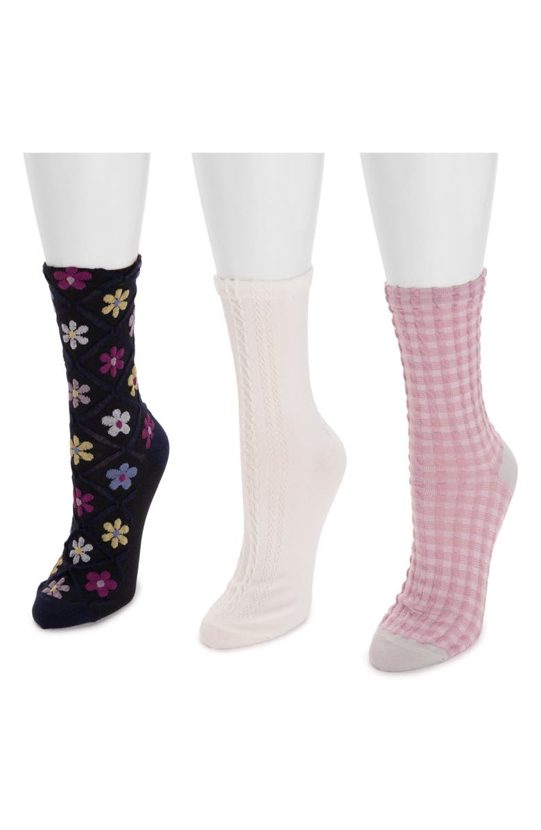 MUK LUKS Assorted 3-Pack Cotton Blend Crew Socks, Alternate, color, Pink