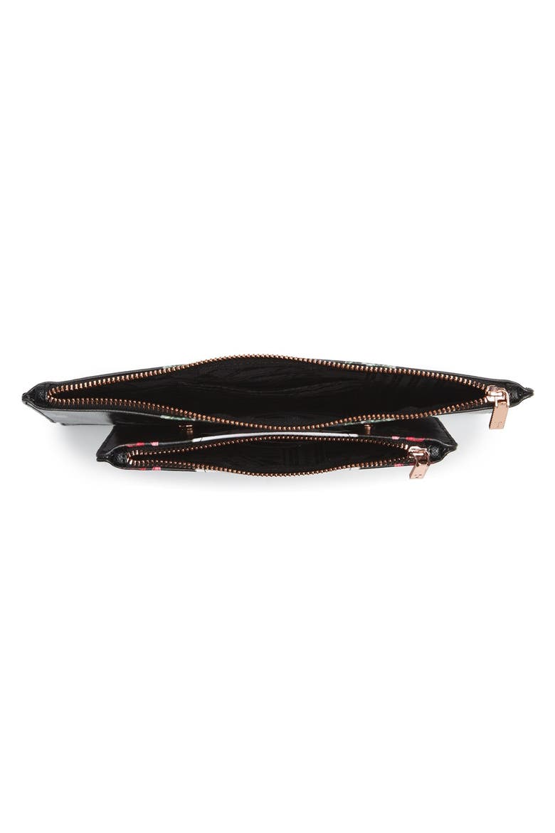 'Bejewelled Shadows - Fawnn' Printed Leather Pouch, Alternate, color, BLACK