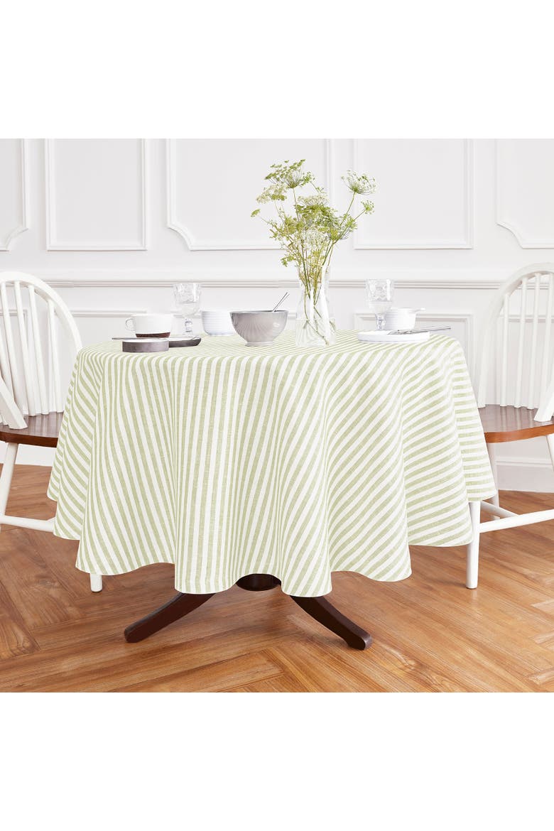 Linen Round Tablecloth - Amalfi Stripe, Main, color, Sage and White