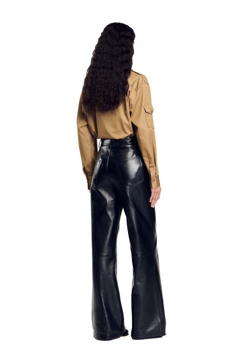 Flared leather trousers, Alternate, color, Black