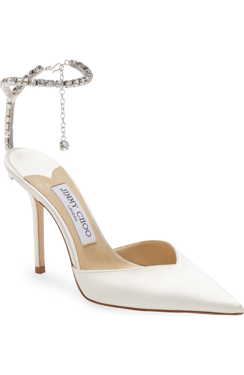 Jimmy Choo Saeda Crystal Ankle Strap Pointed Toe Pump, Main, color,