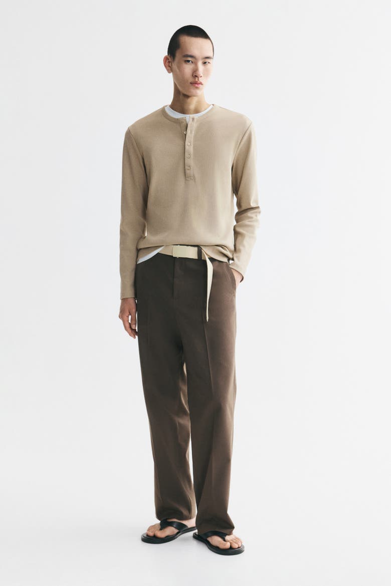 Slim-fit Ribbed Henley Shirt, Alternate, color, Beige