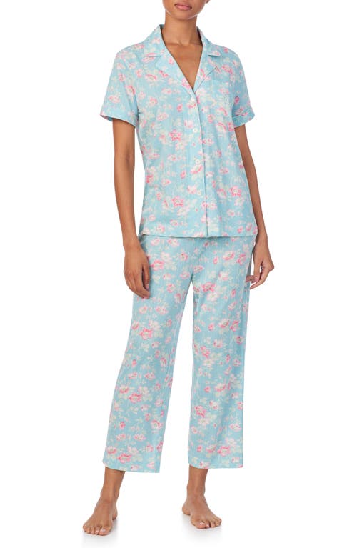 Shop Ralph Lauren Lauren  Floral Crop Knit Pajamas In Blue Floral