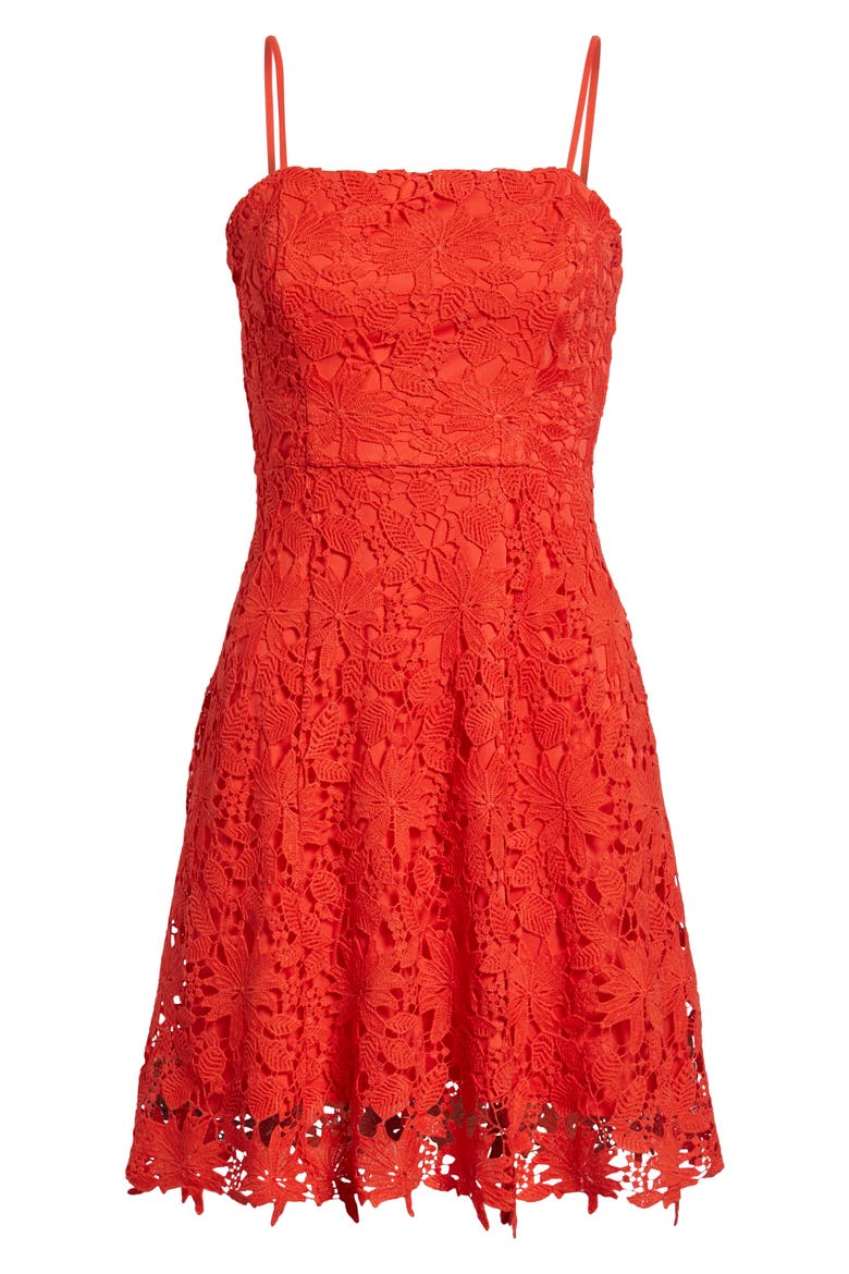 Lace Fit & Flare Dress, Alternate, color, CANDY RED