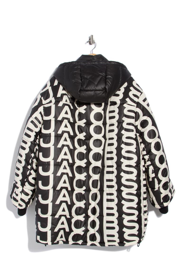 Monogram Oversize Puffer Jacket, Alternate, color, BLACK/IVORY