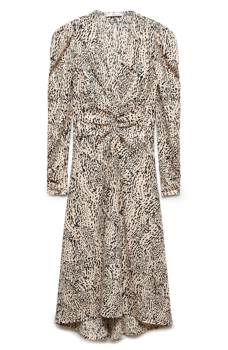 MANGO Ruched Long Sleeve Midi Dress, Alternate, color, 