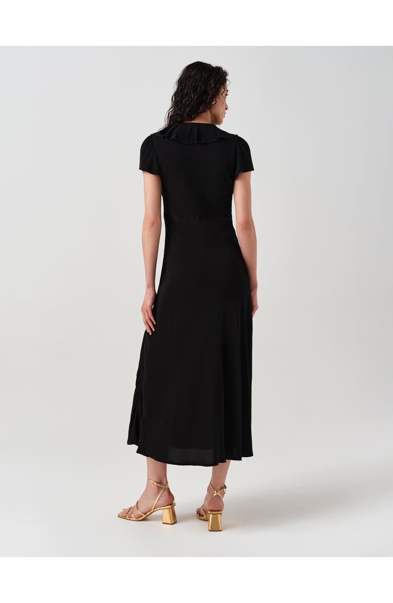 Ghost London Kimmy Frill Neck Crepe Midi Dress, Alternate, color, Black