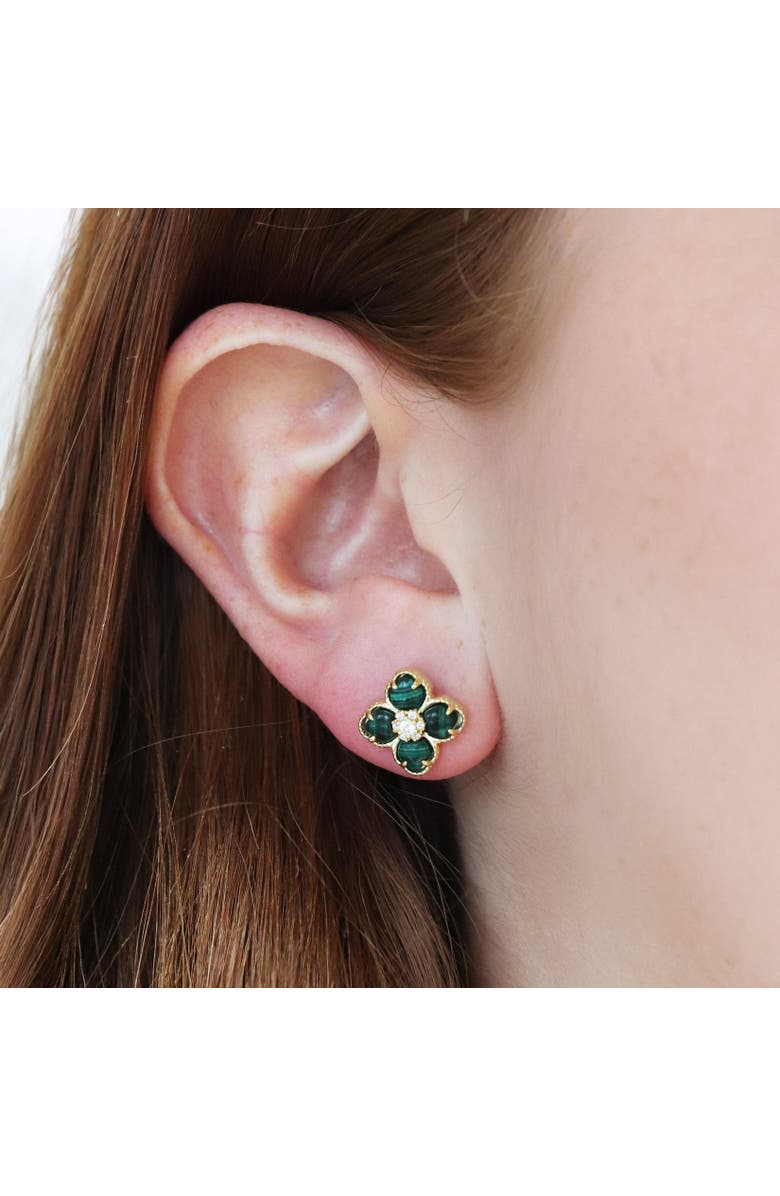 The Lovery Fine Jewelry Malachite CZ Flower Stud Earrings, Alternate, color, Malachite