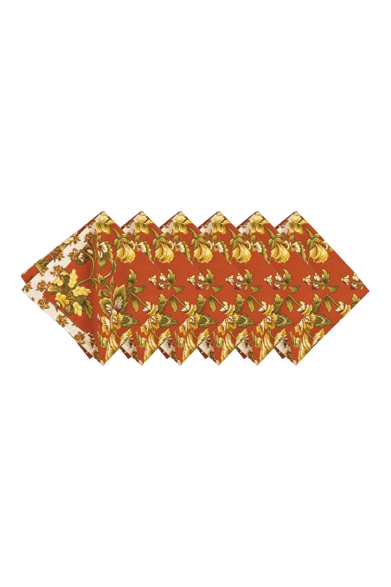 Estelle Reversible Floral Damask Napkin, Set of 6, Alternate, color, Orange