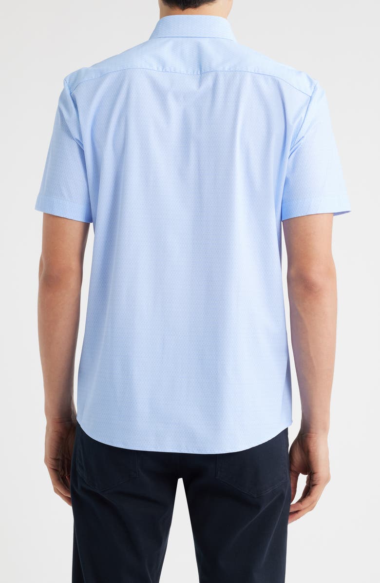 BOSS Roan Kent Geo Print Short Sleeve Performance Button-Up Shirt, Alternate, color, Open Blue