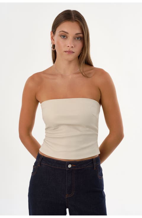 GIADA | Faux Leather Strapless Top