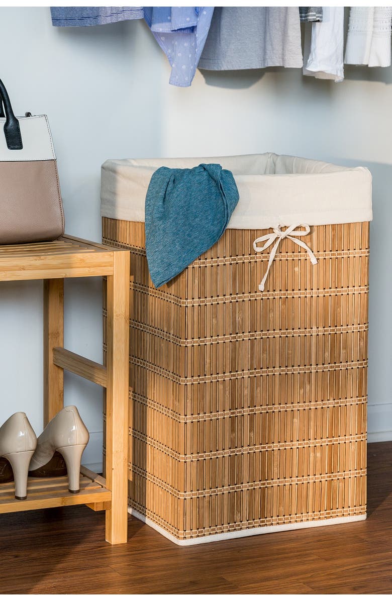 HONEY-CAN-DO Square Bamboo Wicker Hamper, Alternate, color,