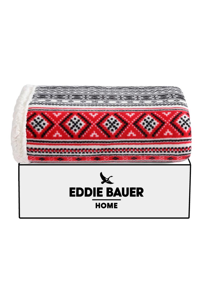 Classic Fair Isle Faux Shearling Throw Blanket, Alternate, color, CHARCOAL