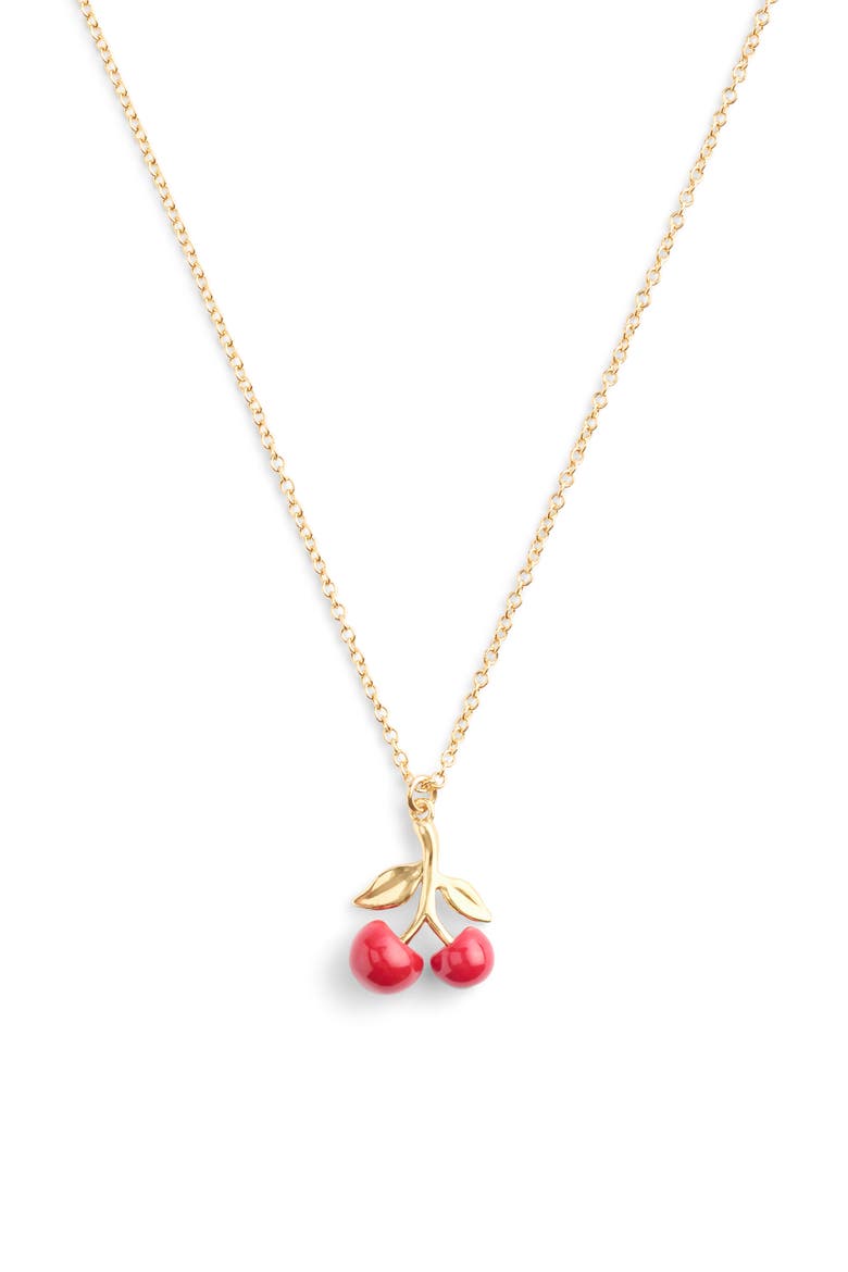 V-Day Cherry Pendant Necklace, Alternate, color, RED/ GOLD