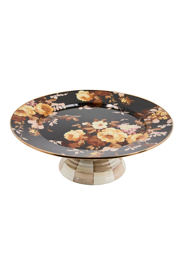 Wild Rose Large Pedestal Platter, Alternate, color, BROWN