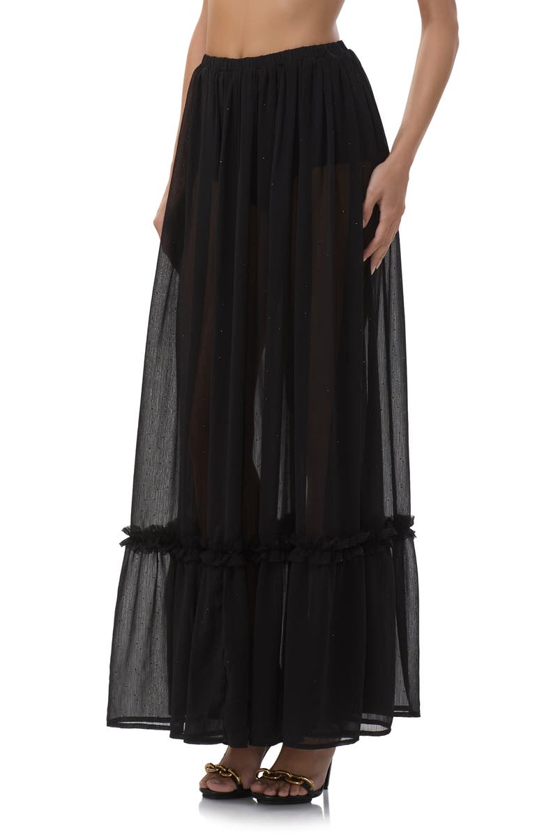 AFRM Allegra Rhinestone Chiffon Maxi Skirt, Alternate, color, Noir