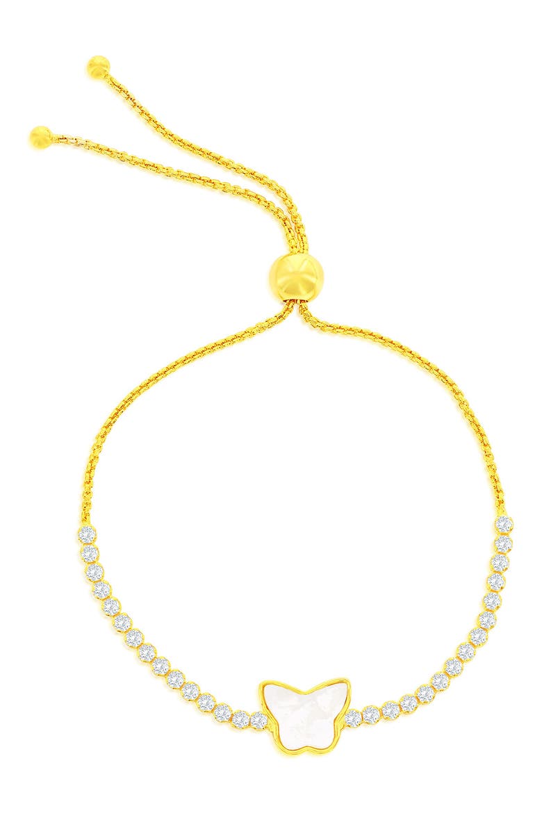 Butterfly Mother-of-Pearl & Cubic Zirconia Slider Bracelet, Main, color, GOLD
