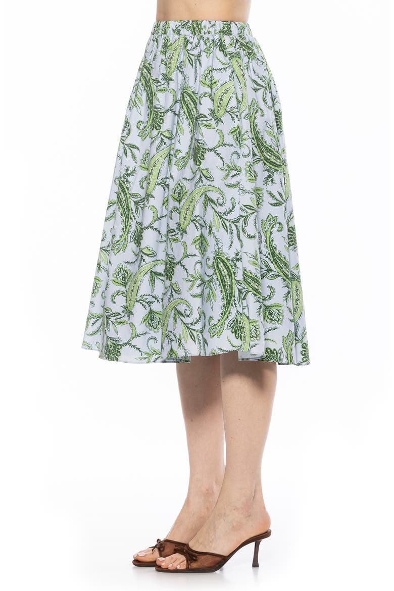 Isla Flared Cotton Blend Midi Skirt, Alternate, color, BLUE PAISLEY