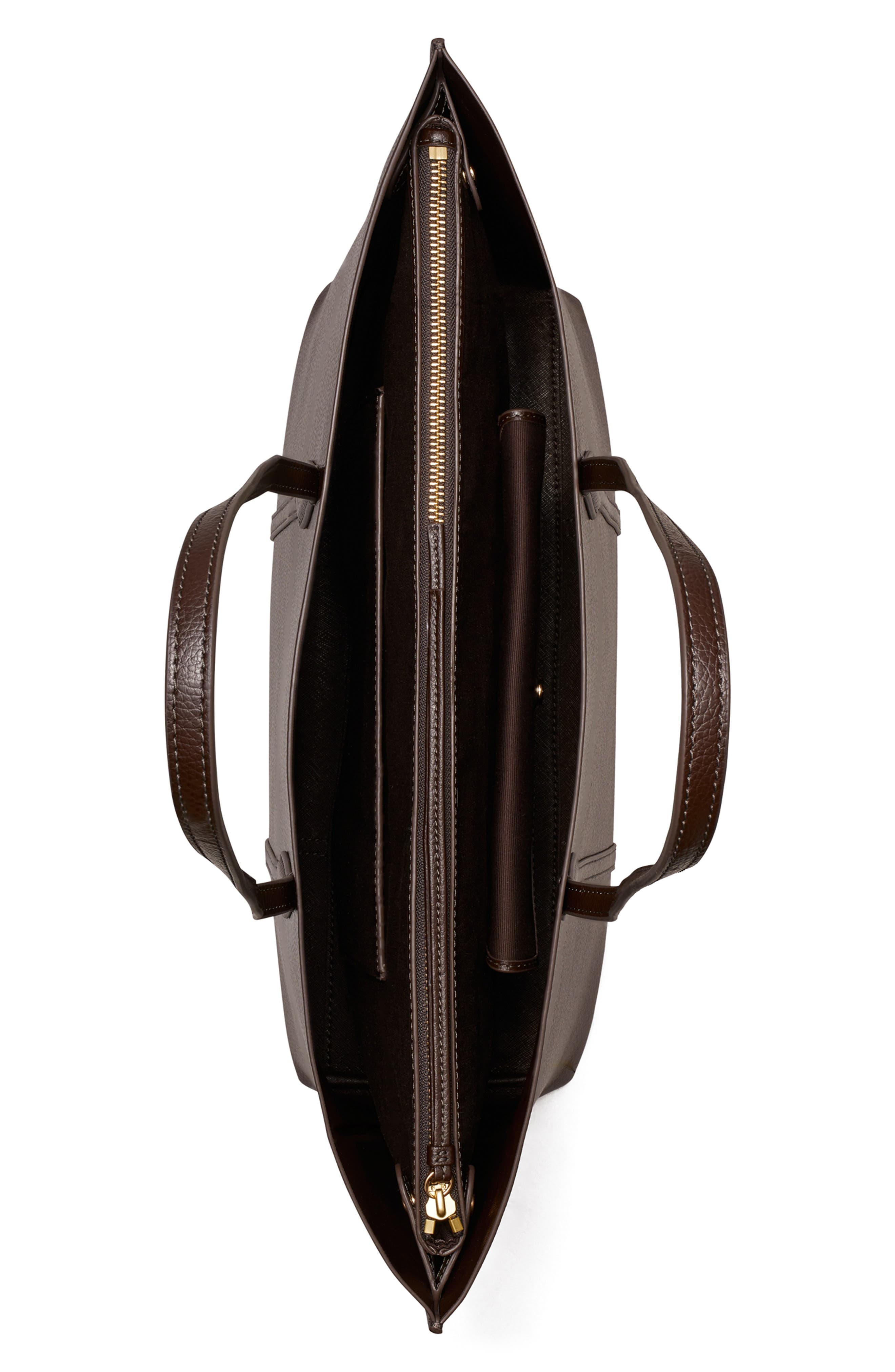 Perry Triple Compartment Leather Tote, Alternate, color, DARK COCOA