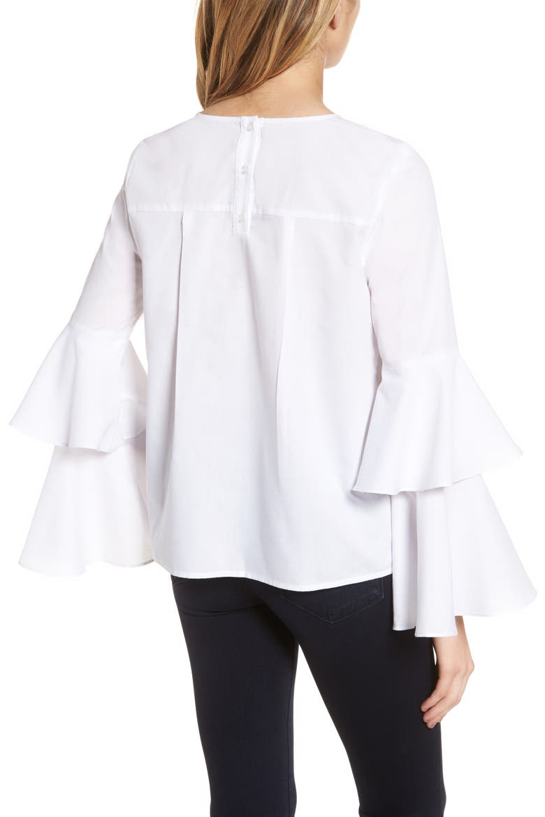Bell Sleeve Poplin Top, Alternate, color, WHITE