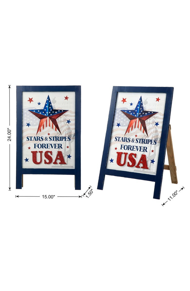Glitzhome Patriotic Americana Wooden Easel Porch Decor, Alternate, color, Blue