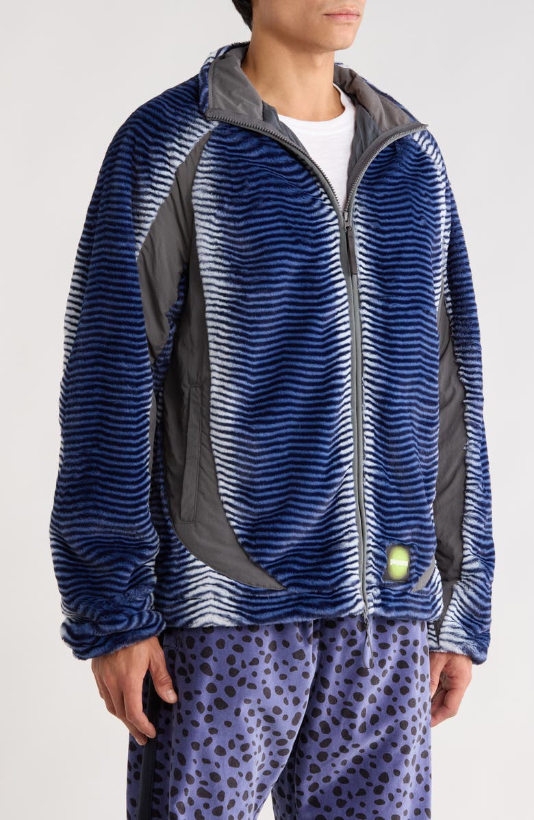 PLEASURES Zebra Stripe Fuzzy Jacket, Alternate, color, Blue