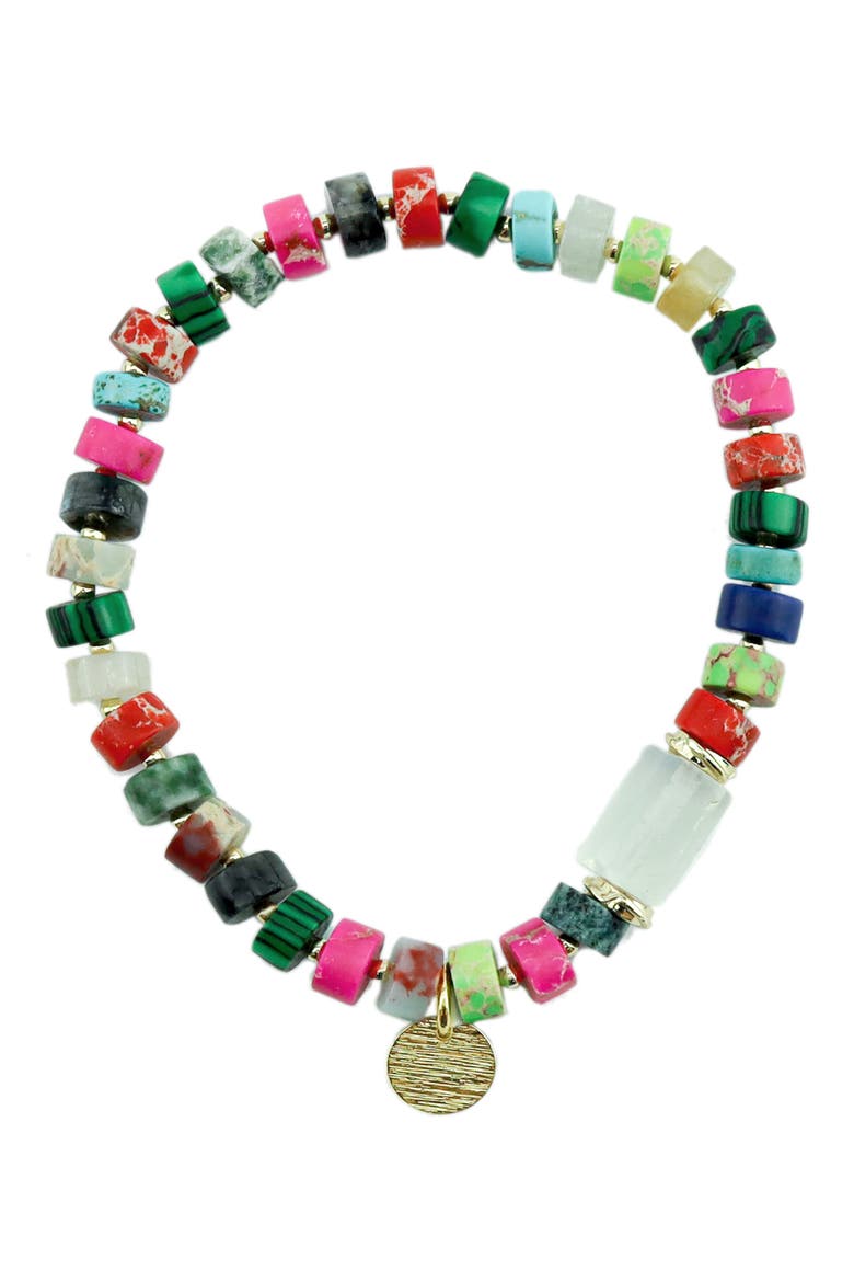 Multi Flat Stone Stretch Bracelet, Main, color, GREEN MULTI