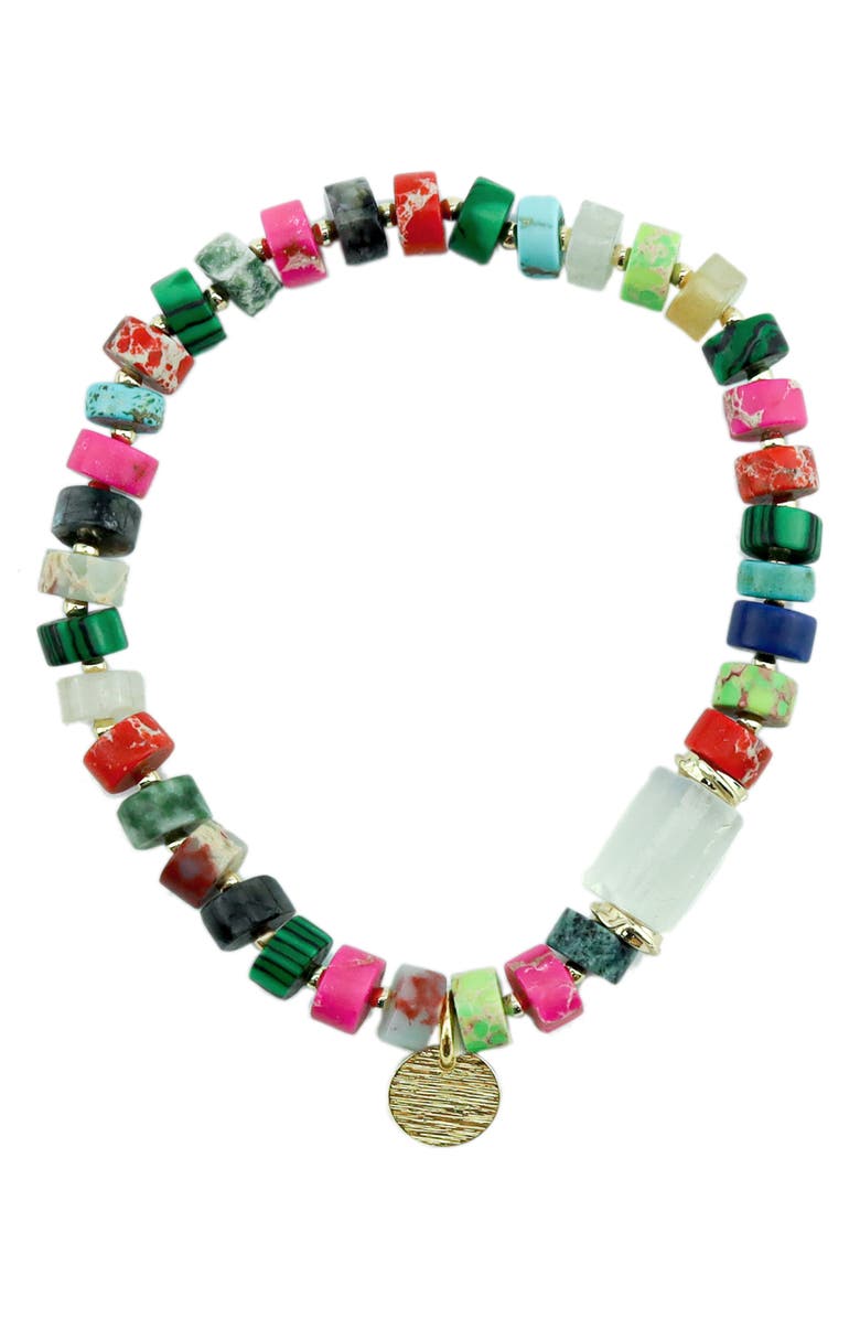 Panacea Multi Flat Stone Stretch Bracelet, Main, color,