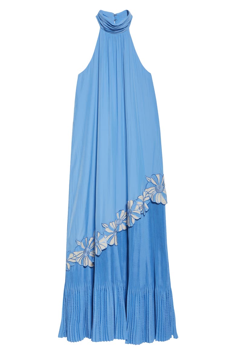 Eleah Mixed Media Floral Embroidery Detail Dress, Alternate, color, RIBBON BLUE