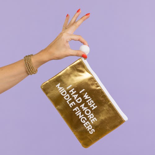 Totalee Gift More Middle Fingers Gold Cosmetic Bag Polyester Gold In Gold