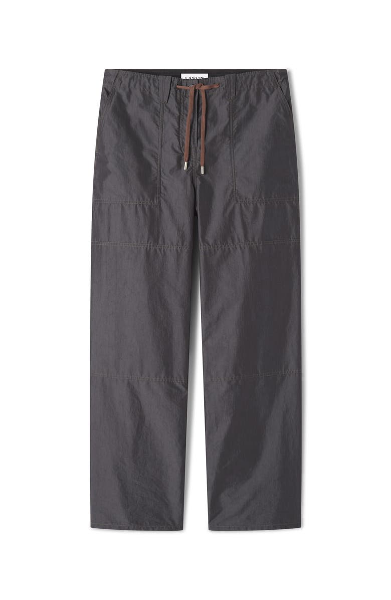 Lanvin Wide-Leg Chambray Pants, Alternate, color, Black