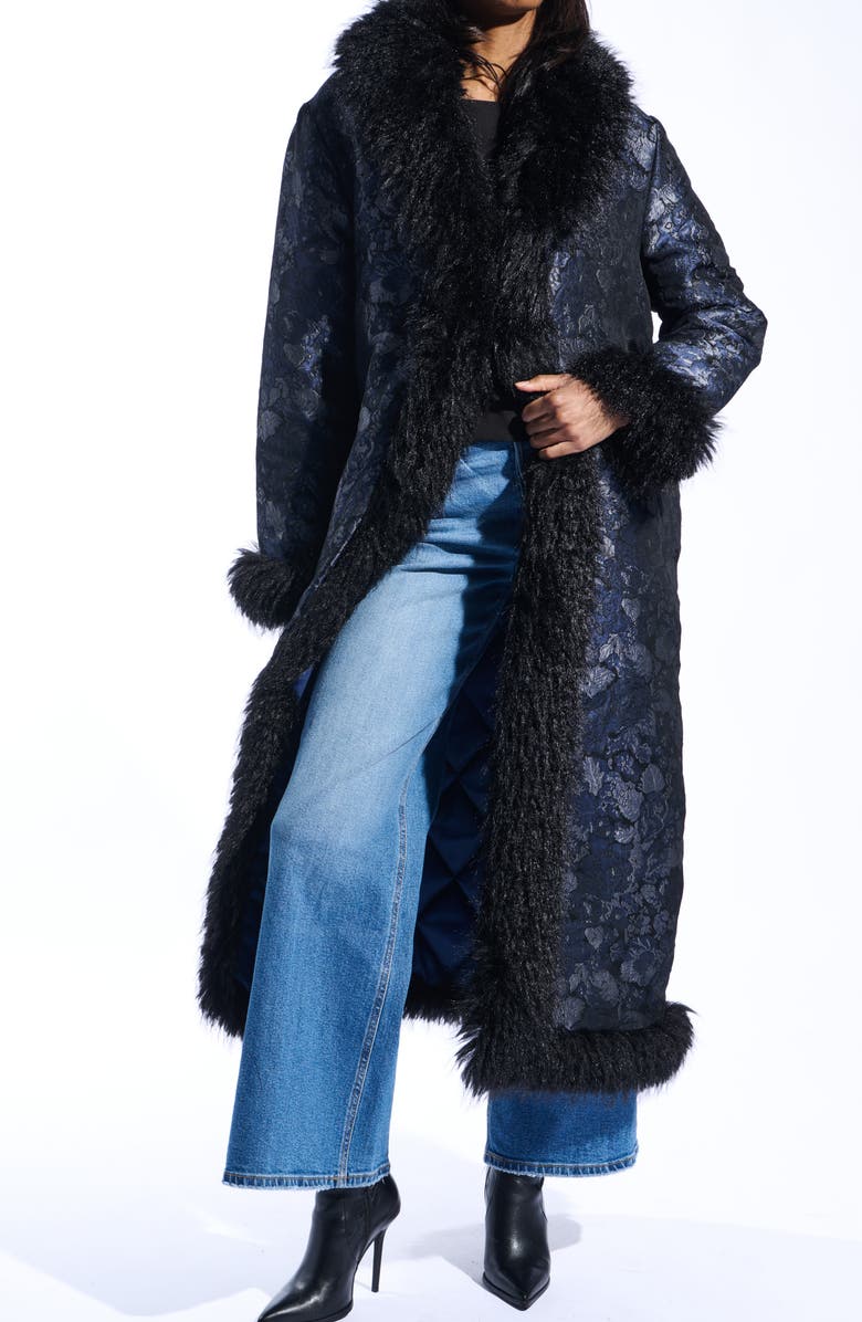 Ilsa Faux Fur Trim Jacquard Coat