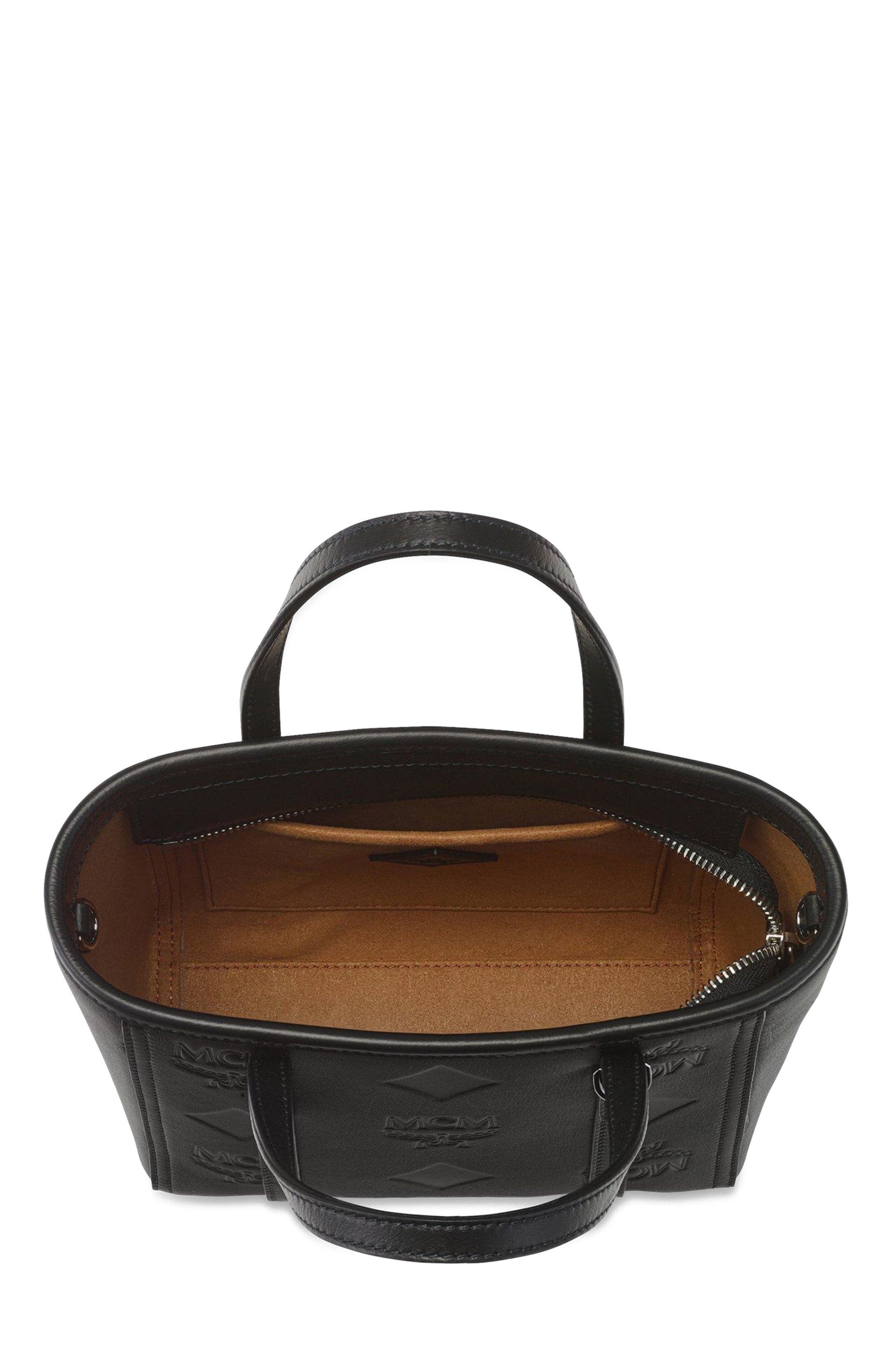 MCM Mini Toni Top-Zip Shopper in Maxi Monogram Leather, Alternate, color, Black