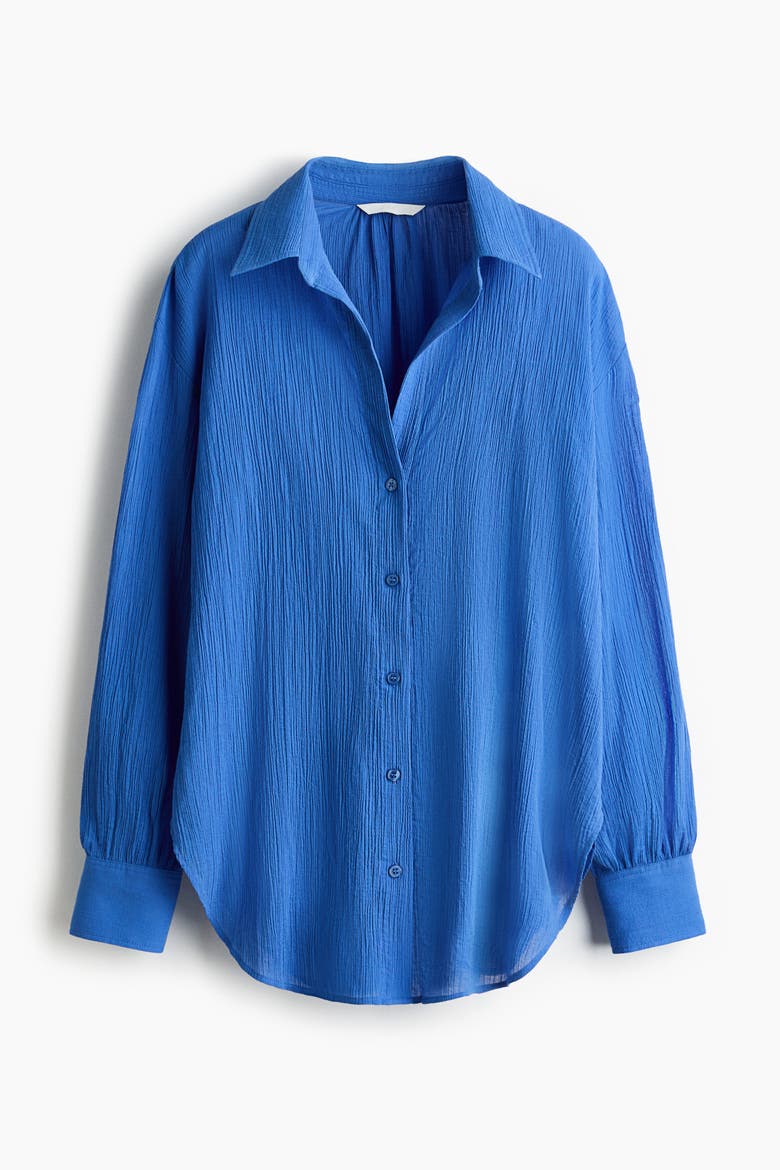 Crinkled Cotton Shirt, Alternate, color, Bright blue