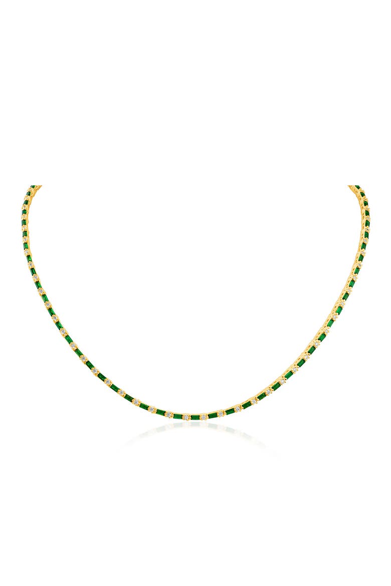 Round & Baguette Cut Tennis Necklace, Main, color, GREEN/ GOLD