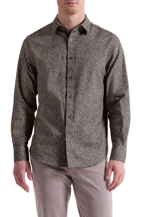 Julian Shaped Fit Leaf Print Cotton Button-Up Shirt