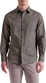Bugatchi Julian Shaped Fit Leaf Print Cotton Button-Up Shirt