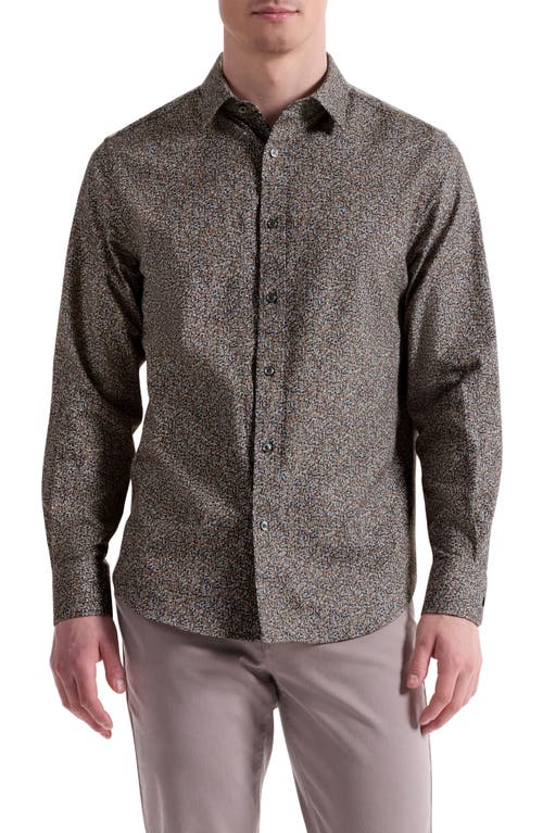 Bugatchi Julian Shaped Fit Leaf Print Cotton Button-up Shirt In Green