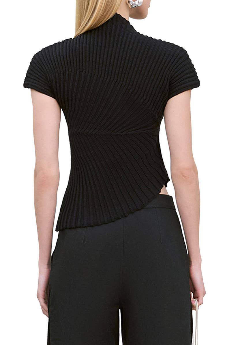 Cult Gaia Annemie Cotton Asymmetric Funnel Neck Knit Top, Alternate, color, Black