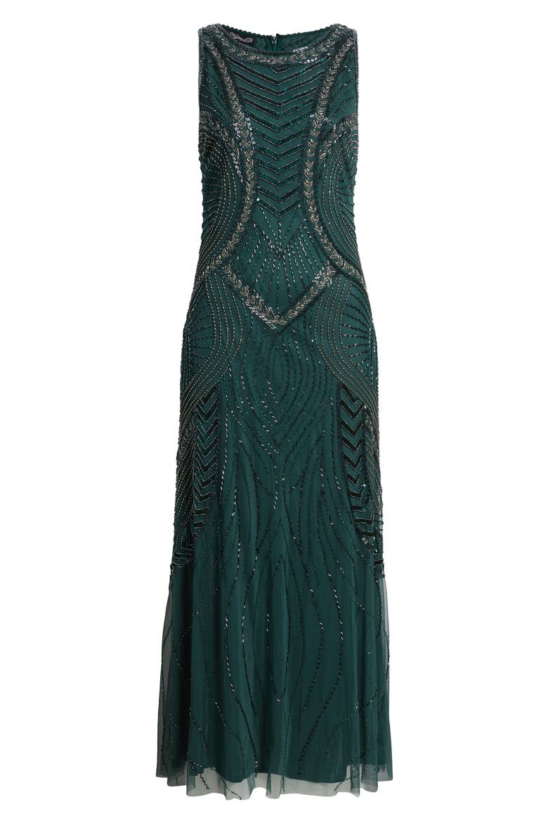 Beaded Chevron Sleeveless A-Line Gown, Alternate, color, HUNTER