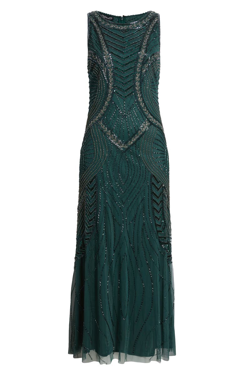 Pisarro Nights Beaded Chevron Sleeveless A-Line Gown, Alternate, color, Hunter