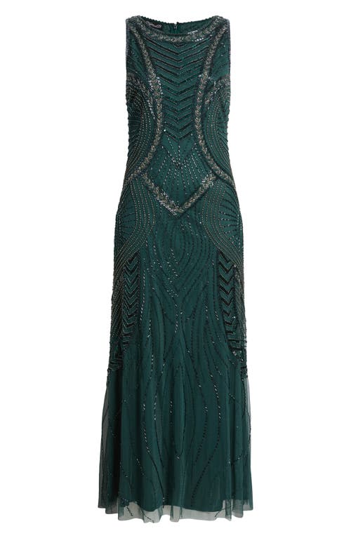 Pisarro Nights Beaded Chevron Sleeveless A-line Gown In Green